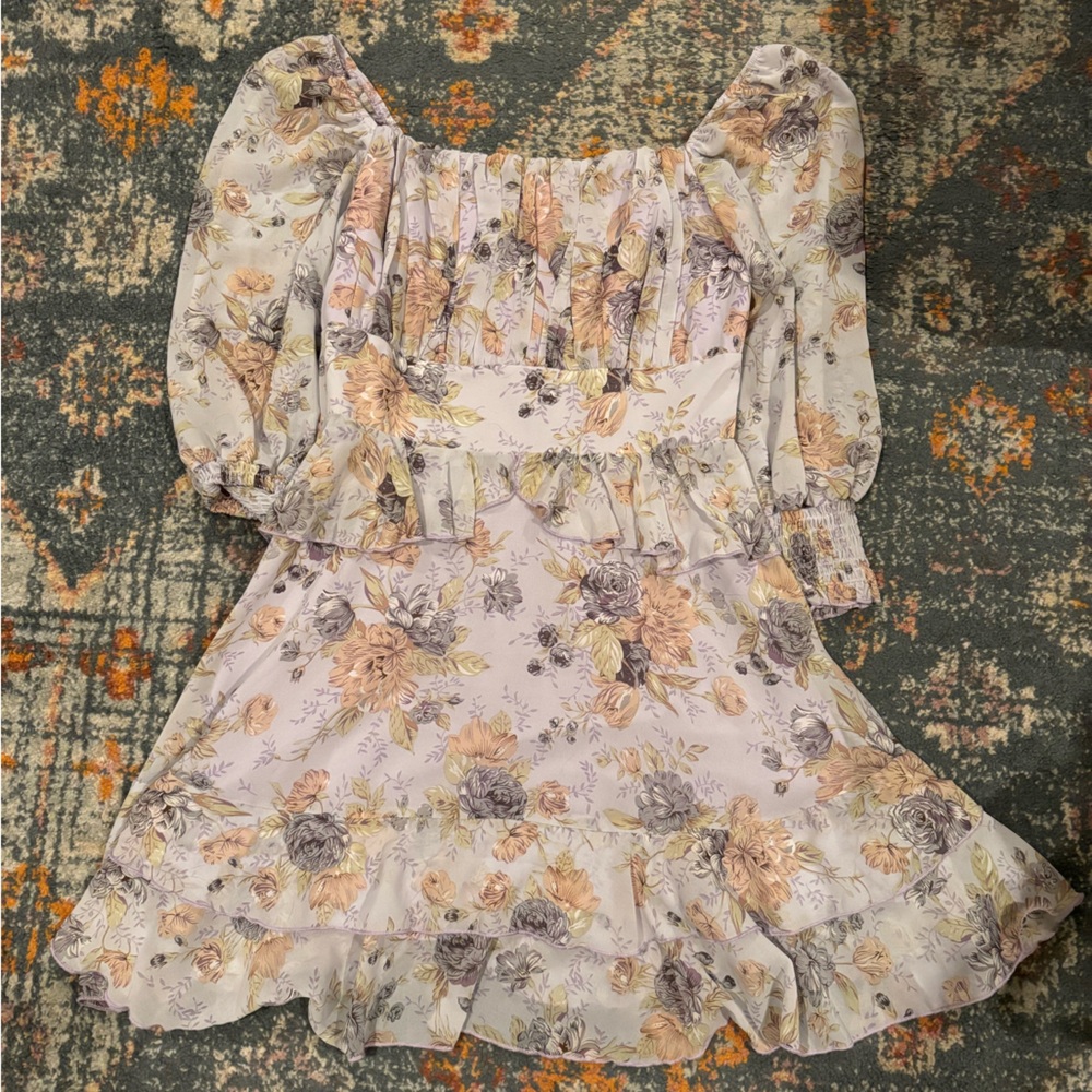 Amazon Floral Midi Dress in Cream, Light Yellow, Gray